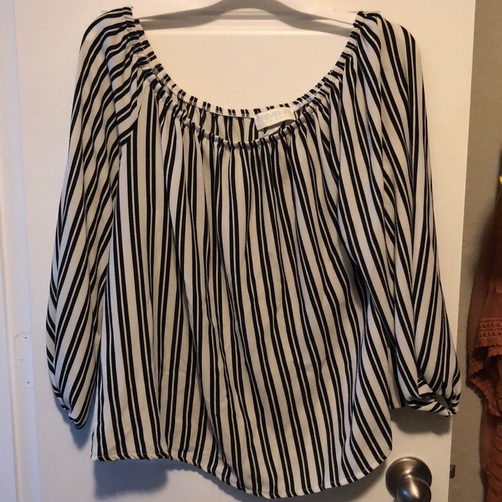 Off the shoulder black and white striped top